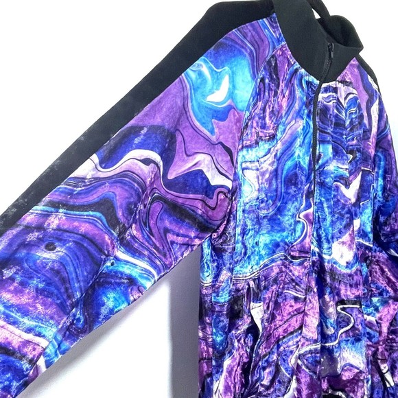 Victorious Soft Velvety Purple Marbled Tracksuit Zip up Top sz M - Picture 5 of 10